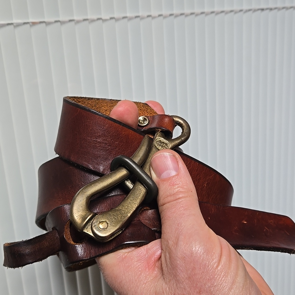 36in Vintage Brass Nautical Pelican Hook Darker Brown Leather Belt - Picture 16 of 16